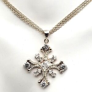 Sterling Silver Maltese Cross Pendant & Chain 925 Necklace Modernist Crystal 10g